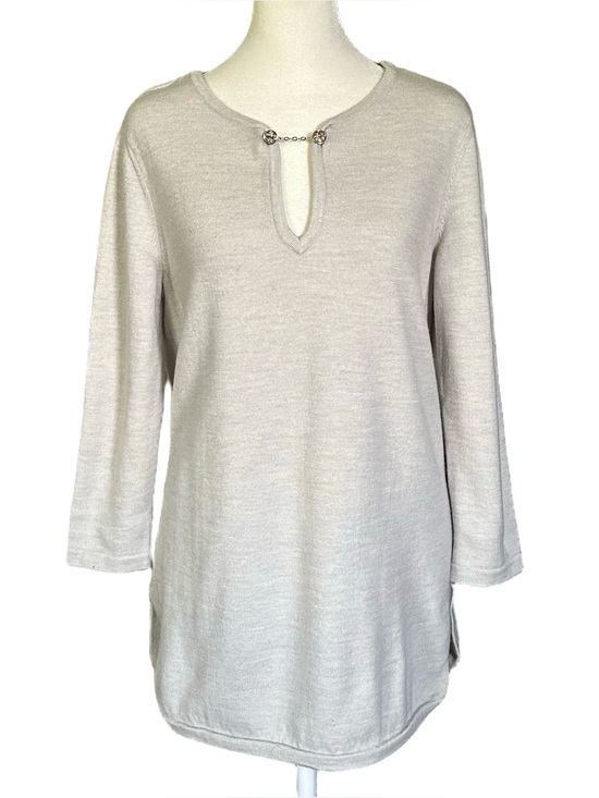 Tory Burch Sweaters - Tory Burch Merino Wool V-Neck Gold Chain Long Sleeve Tunic Sweater Sz Medium